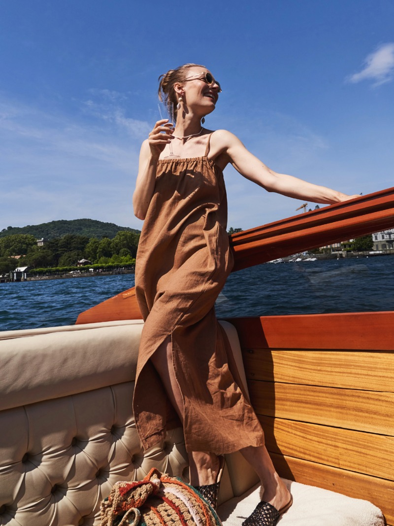 Summer Banding Linen Dress (Brown)