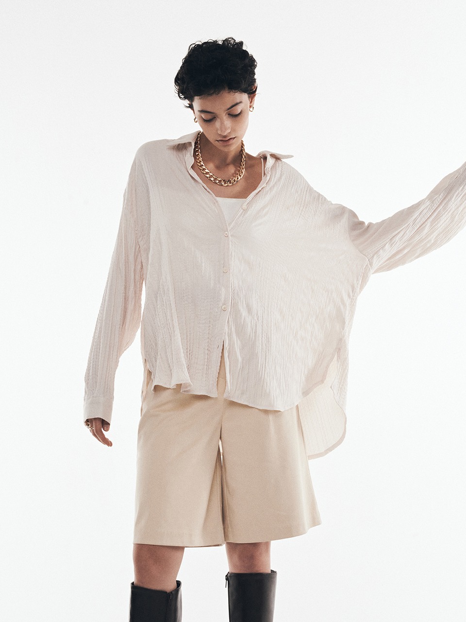 Loose Fit Wrinkle Shirts (Cream)
