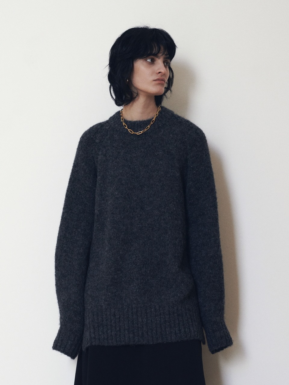 Natural Wool Over Fit Pullover (Charcoal)