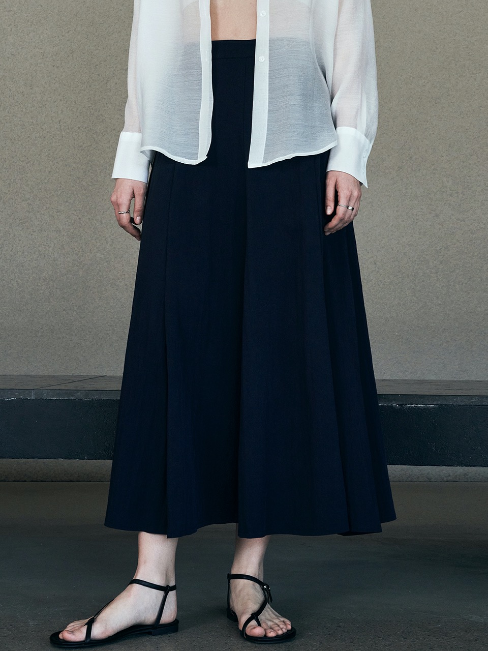 Flare Maxi Long Skirt (Navy)
