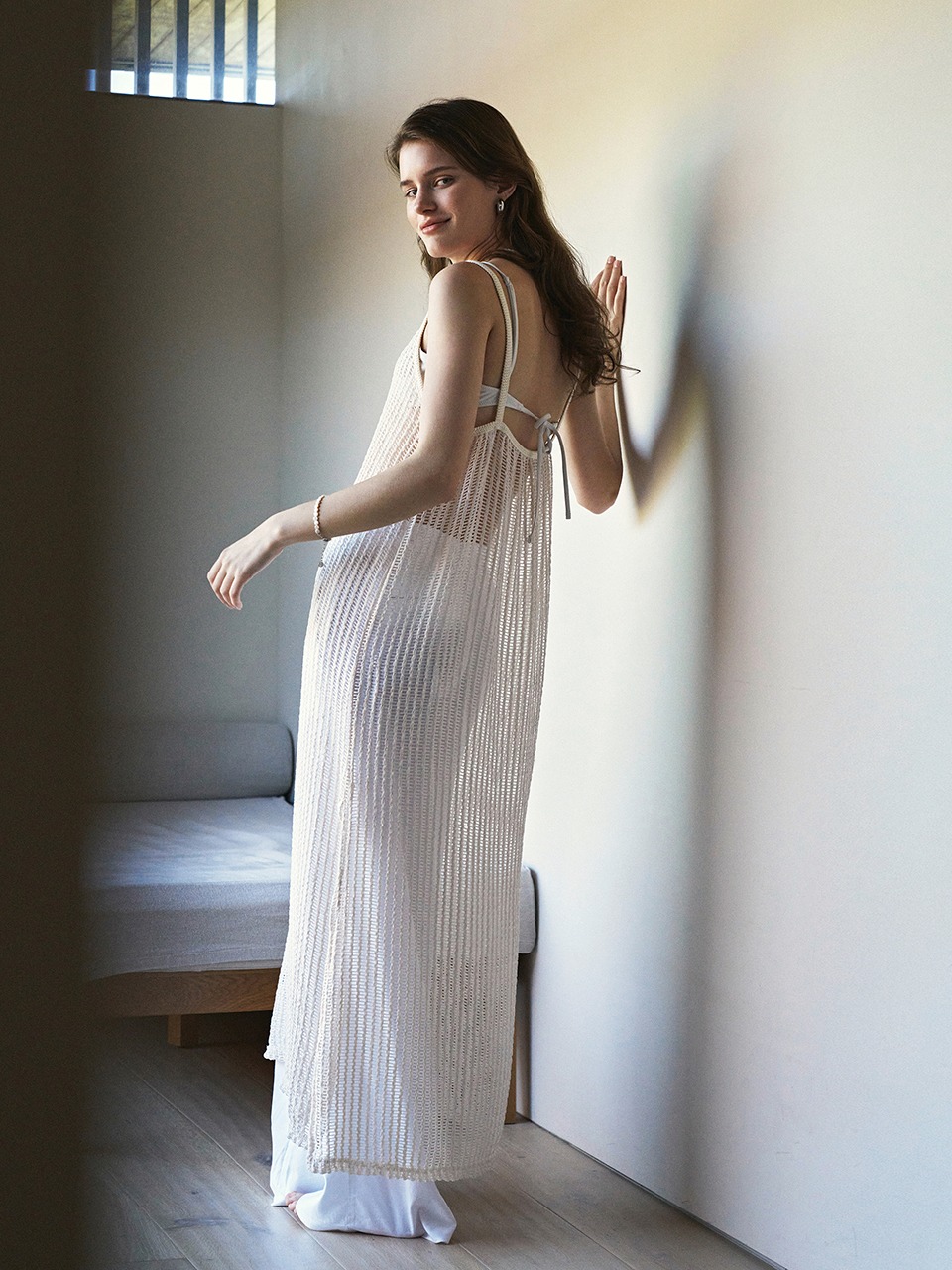 Netting Knit Sleeveless Long Dress (Ivory)