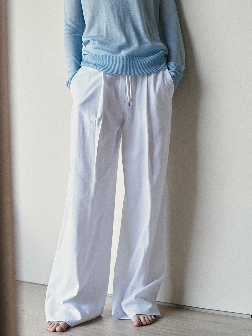 String Linen Wide Pants (Ivory)