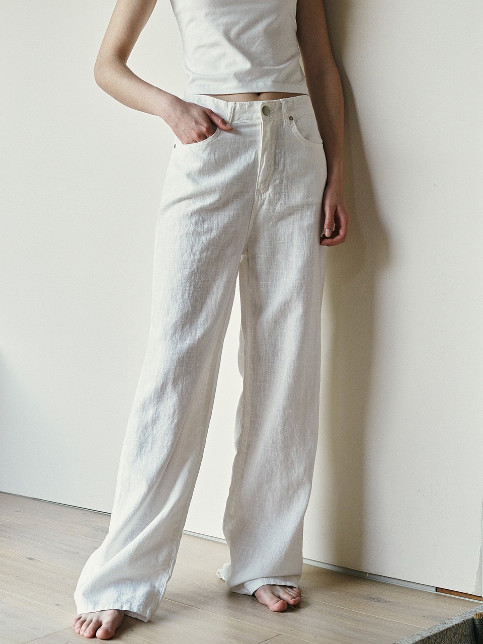 Linen White Wide Denim Pants