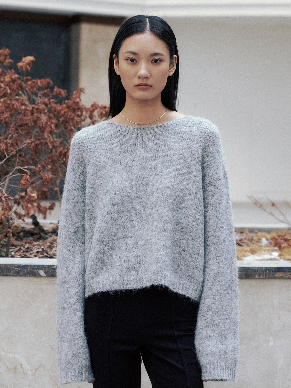 Soft Wool Boat Neck Pullover (Gray)