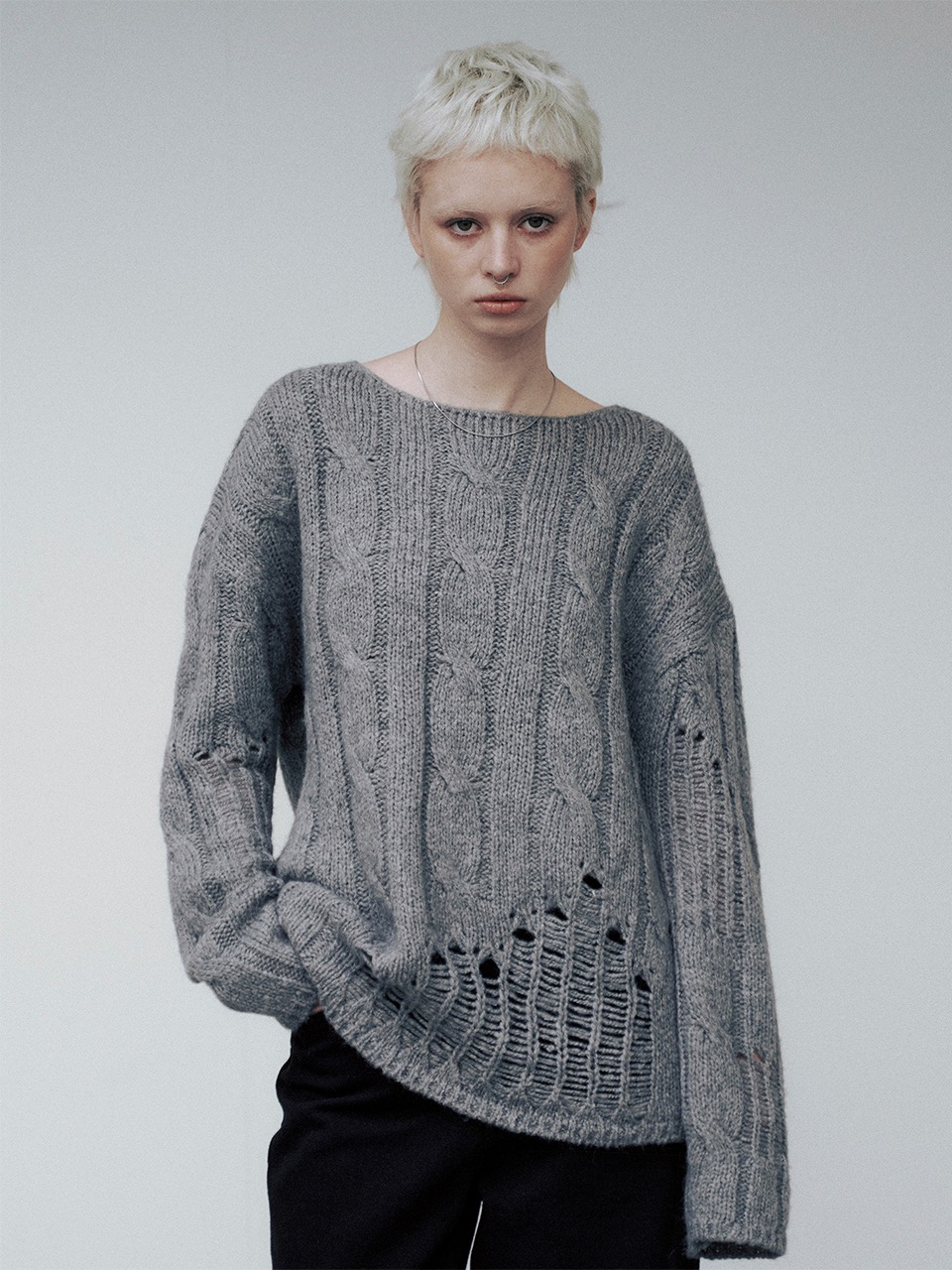Damage Wool Loose Fit Pullover (Gray)