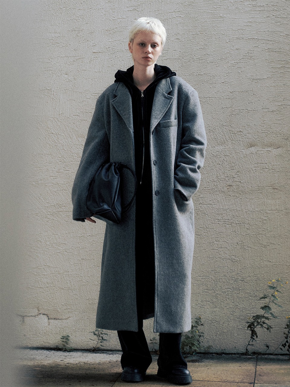 Wool Single Maxi Coat (Gray)