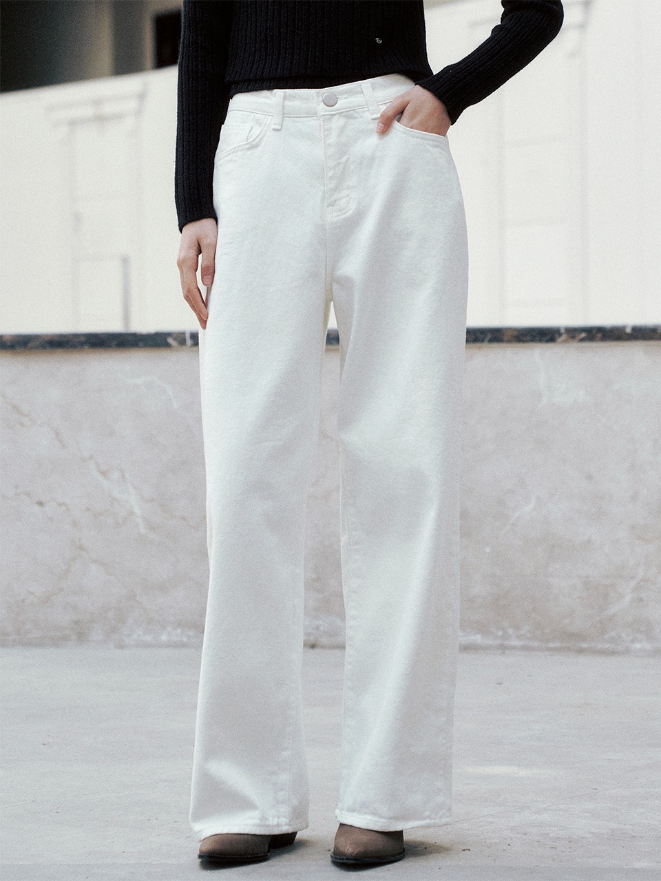 Basic Fleece Wide Cotton Pants (White)