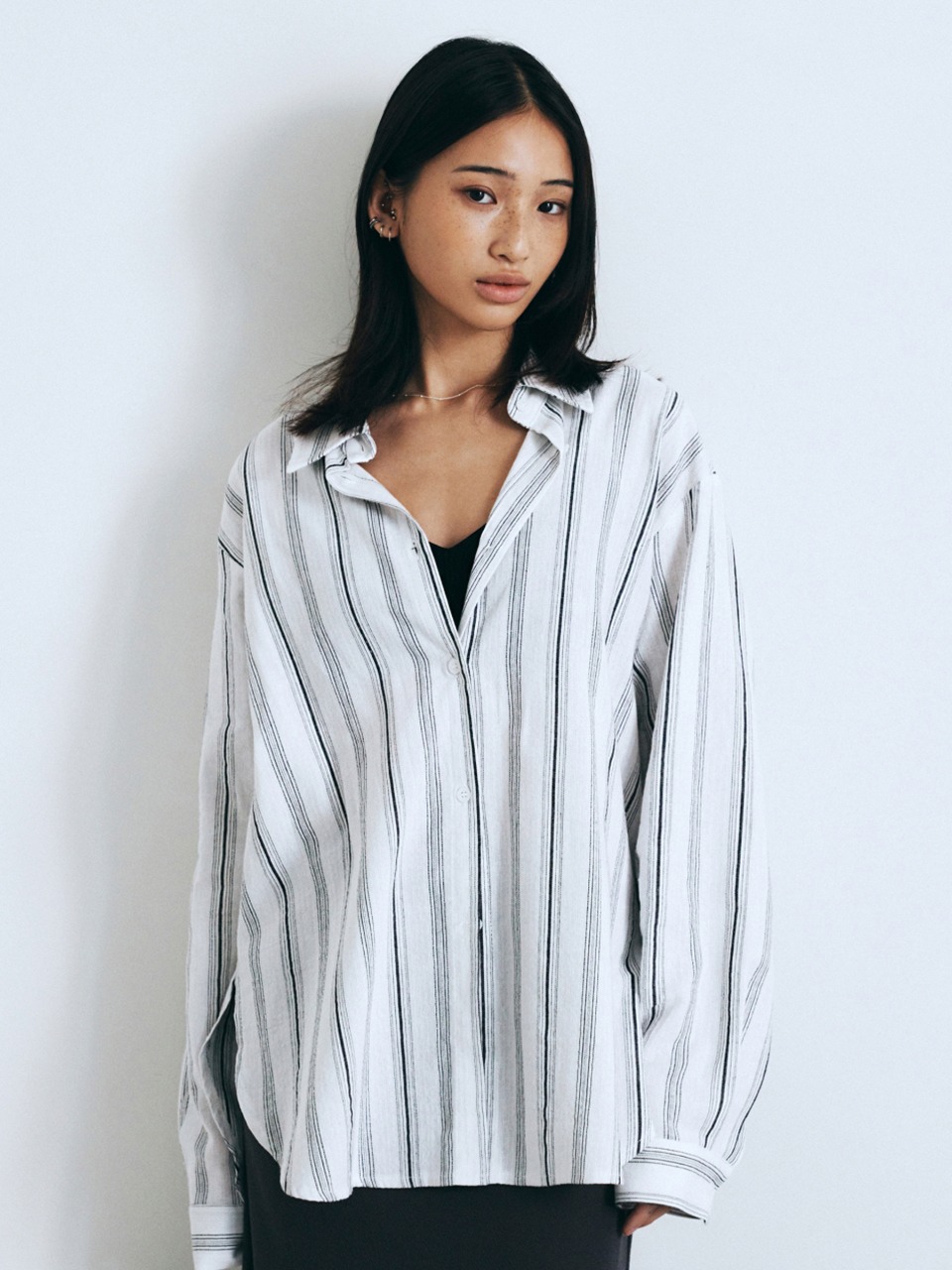 Mid Stripe Over fit Shirts (Black)